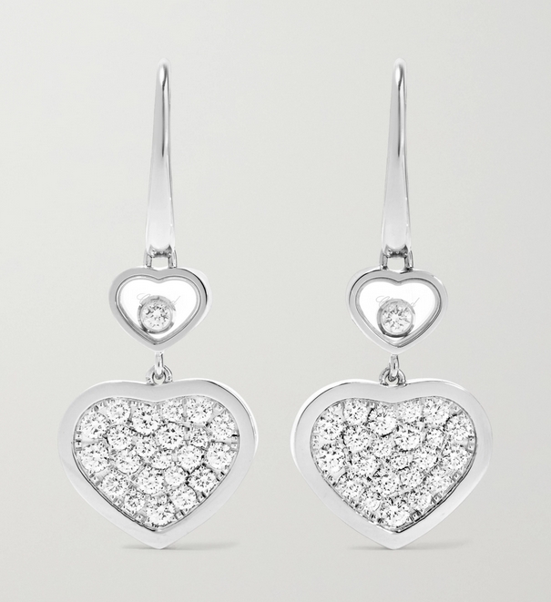 CHOPARD Happy Hearts 18-karat White Gold Diamond Earrings