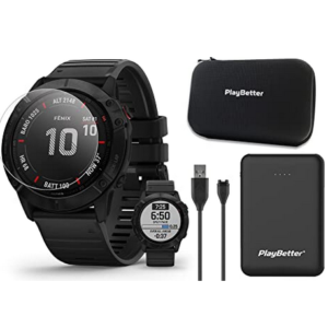 [Refurbished] Garmin Fenix 6X Pro (Black/Black Band) Power Bundle