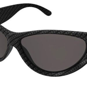 Balenciaga BB0158S 003 BB Print Carbon Fiber Dark Grey Lens Wrap Sunglasses