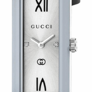 Gucci G-Frame Silver Dial Black Leather Strap Watch 14 x 34mm YA127515